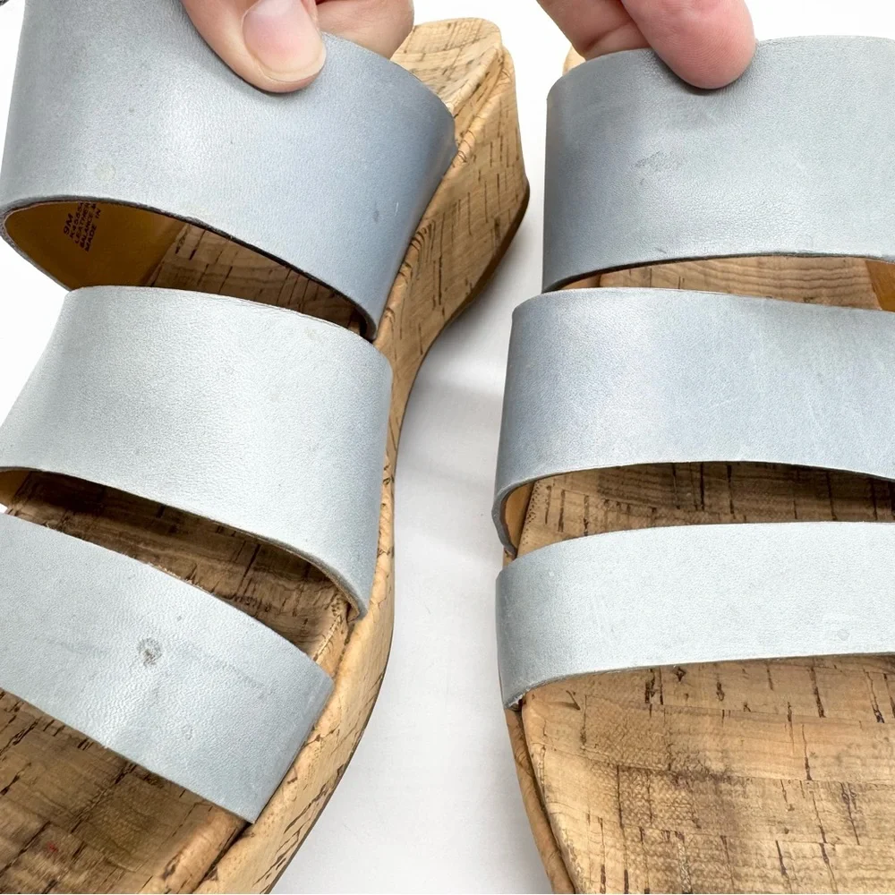 Kork-Ease Menzie Wedge Triple Strap Slide Sandal In Periwinkle Leather‎ Size 9